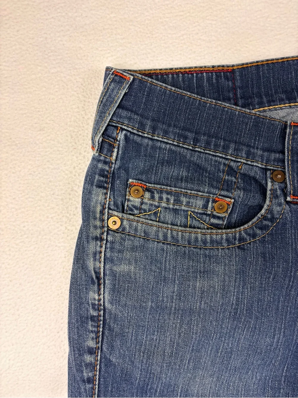 Vintage True Religion Bobby World Tour Blue Denim Cut Off Shorts Sz 34